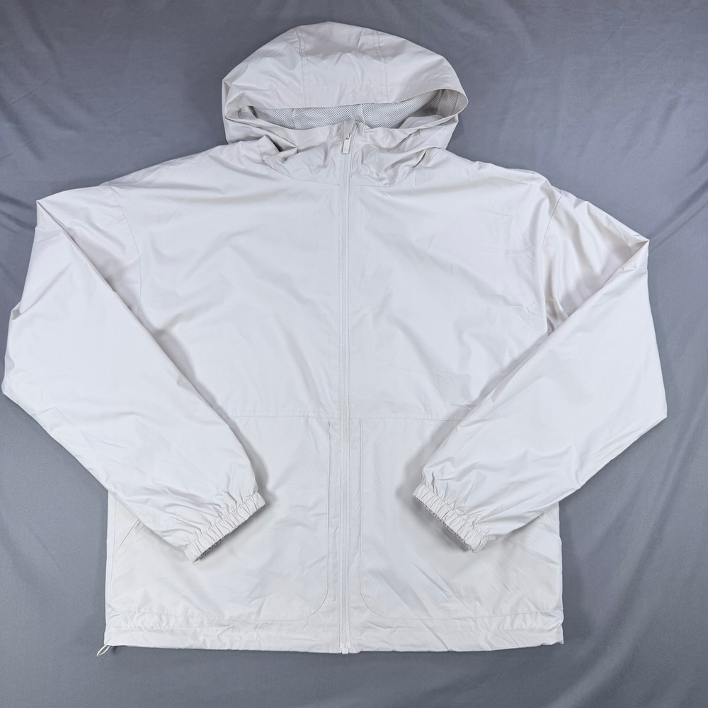 All in Motion Mens M Beige Recycled Polyester Windbreaker Water Resistant Hooded